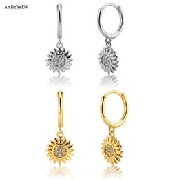 ANDYWEN 925 Sterling Silver Sunflower Drop Earring Zircon CZ Luxury Fine Jewellery Fashion Party Jewels Piercing Pendiente 210608