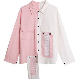 Harajuku Bomber Jacket Coat Loose Pocket Designer Cool Red Streetwear Kpop Yellow Spring shirt thin jeans jacket 211014