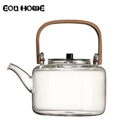 1100ml Glass Teapots Heat-resistant Explosion-proof Boiled Teapot Kung Fu Tea Set Water Special Bamboo Handle Beam Pot 210724