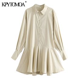 Women Chic Fashion With Buttons Ruffled Mini Shirt Long Sleeve Pleated Female Dresses Vestidos Mujer 210420