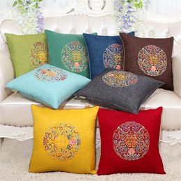 Linen Embroidery Cushion Cover Chinese Style Throw Pillowcase Pure Color Home Sofa Car Decoration Waist Pillow Cushion/Decorative