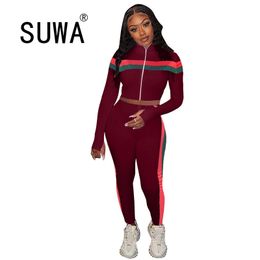 Women Knitted Lounge Wear Sets 2pcs Crop Top Suit Zipper Long Sleeve Tunic + High Waist Joggers Pants Sports Streetwear 210525