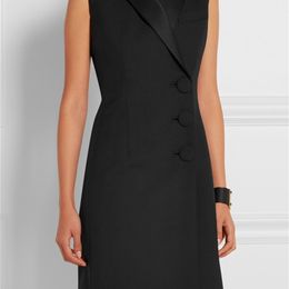 European Spring Summer Style Women Notched Sleeveless blazer Vest Casual Black Super Star Waist coat Long design S -XL 210915