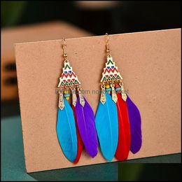 Dangle & Chandelier Earrings Jewellery Korean Geometric Triangle Feather Ethnic Long Style Alloy Tassel For Women Bohemian Summer Drop Deliver