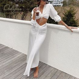 Summer Women Satin Maxi Sleeve White Black Loose Sexy Long Beach Dress 210415