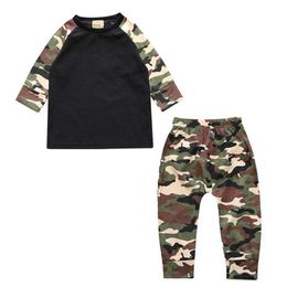 Baby Boy Clothes Suit Spring Autumn Cute Camouflage Patchwork Long Sleeve T-shirt Casual Pants 2pcs Outfits Infant Costume G1023