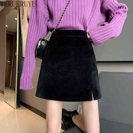 WERUERUYU Autumn Woollen Skirt Winter Women's A Line Skirt Female High Waist Slim Short Skirts Fashion MINI Skirts For Women 210608