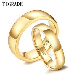 Tigrade Tungsten Ring Couple for Men Women Classic Wedding Engagement Band Gold Colour 4mm 6mm Special Write Engraving Name , 211217