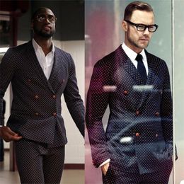 Men's Suits & Blazers Black Dots Handsome Suit 2 Pieces Cotton Blend Double-breasted British Leisure For Men Fit Slim SuitsMen's
