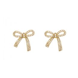 Elegant Bow Knot Shaped Small Earrings for Women Sweet Gold Colour Crystal Bow Statement Earrings Party Jewellery