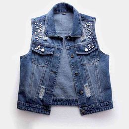 Women's Vest 2023Ss New Hot Selling Extra Size Sleeveless Women's Top Summer Denim Vest Fashion Casual Trend Short Jeans Jacket Beadedmm01