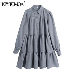 Women Chic Fashion Loose Ruffled Mini Shirt Dress Vintage Long Sleeve Button-up Female Dresses Vestidos Mujer 210416