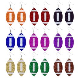 Ball Dangle Earrings Rugby Sequined Glitter Drop Earings Colourful Leather Sport Ear Hooks for Women On Sale