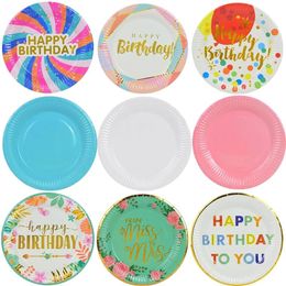 Disposable Dinnerware 10Pcs Birthday Party Tableware Plate 18inch Colorful Paper Plates For Home Baby Shower Wedding Decor Supply