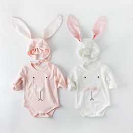 Cute Spring born Baby Girl Clothes Cartoon Rabbit Ear Hat Baby Girl Bodysuits 2pcs Set Long Sleeve Cotton Infant Jumpsuit 210713