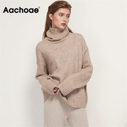Aachoee Outono inverno mulheres de malha turtleneck cashmere camisola casual básico pulôver pulôver Batwing longa manga solta tops 210413