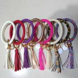 90 Colors PU Leather Tassels Keyring Bracelets Wristlet Keychain Party Favor Bangle Key Ring Chain for Women Gifts