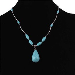 women's water drop Tibetan silver turquoise Pendant Necklaces fashion gift national style women DIY necklace pendants