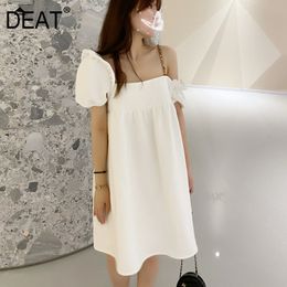 Spring Female Loose Casual High Waist Solid Color Pleated Short Sleeve Minimalist Trumpet Dress Women SG952 210421