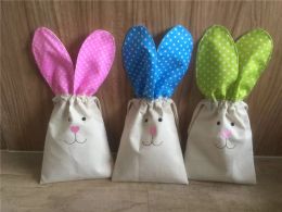 Easter Sublimation Rabbit Egg Sack Small Kids Personalized Easter Gift Candy Bag With String Home Festival Supplies 15W*20Hcm