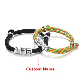 Personalized Stainless Steel Charm Bracelets for Women Men Custom Family Name Date Rope Jewelry Gift 8 Colors