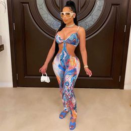 Sexy Fashion Women Digital Print Halter Bra Hollow Out Bodycon Jumpsuits Casual Party Club Streetwear Spring 1 Piece 210604