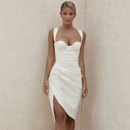 White Women Dress Fashion Sleeveless Elegant Sexy Bodycon Summer Party es For Spaghetti Strap Clothes 210515