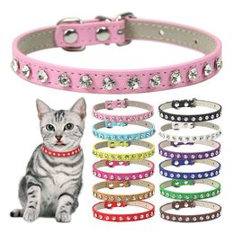 Cat Collars & Leads Luxury Rhinestone Rivets Collar Leather Small Dog Puppy Neck Strap For Kitten Accessories Wholesale / Drop