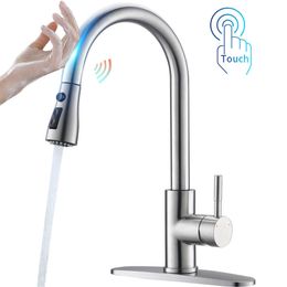 Smart Touch Kitchen Faucets Crane For Sensor Kitchen Water Tap Sink Mixer Rotate Touch Faucet Sensor Water Mixer KH-1005 210724