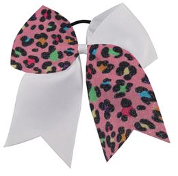 Girls Large Hair Bow Cheer Cheerleading rainbow animal print leopard Red blue 12pcs