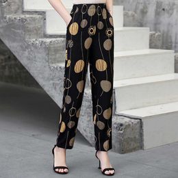 Summer Women Harem Pants Casual High Waist Pencil Pants Printed Elastic Waist Middle Aged Women Trousers 211006