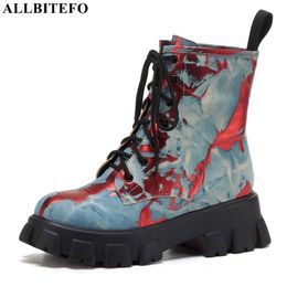 ALLBITEFO high quality genuine leather thick heels comfortable women boots winter snoe women ankle boots women heels girls shoes 210611