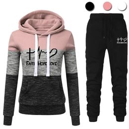 Winter Tracksuit Women 2 Piece Set Print Hoodies+Pants Sportwear Women's Sports Suit Hooded Sweatshirt Female Clothes 220315