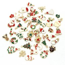45pcs/Lot Christmas Oil Dripping Alloy DIY Jewellery Accessories Santa Claus Snowman Bell Earrings Bracelet Small Pendant Gift