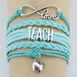 -Charme Armbänder 10 stück / los Infinity Love Teach Teacher Äpfel Wrap Armband Multilayer Leder Benutzerdefinierte Geschenke Frauen Männer Schmuck