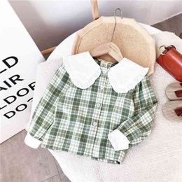 Gooporson Fall Plaid Long Sleeve Shirt Lace Collar Cute Toddler Girls Blouse Autumn Fashion Korean Tops Little Children Shirts 210715