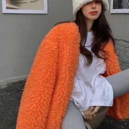 Women's Fur & Faux Lucyever Thick Lamb Coat Winter Warm Loose Furry Overcoat Woman Korean Style All Match Coats Female