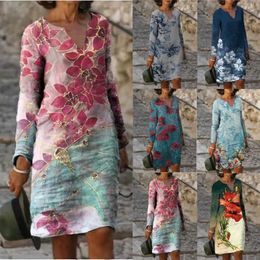 Women 2021 Loose Spring Vintage Befree Dress Large Big Printed Sexy Full Long Boho Casual Party Elegant Dresses Plus Sizes Y1006