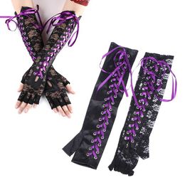 Sports Gloves Womens Sexy Length Punk Fingerless Arm Warmer Goth Black Cosplay Lace Bandage