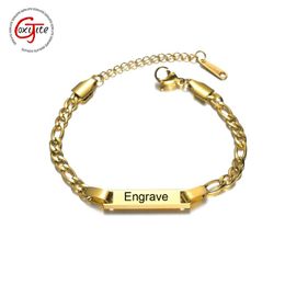 Goxijite Trendy Custom Engrave Name Bracelet For Women Kid Stainless Steel Adjustable Date Charm Gift Link, Chain