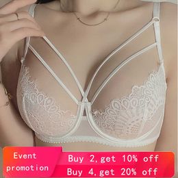 Briefs Panties Transparent ultra-thin bra and panty set Sexy underwear set Large size DE cup embroidery Ladies lace underwear set Bra gather ad L2404