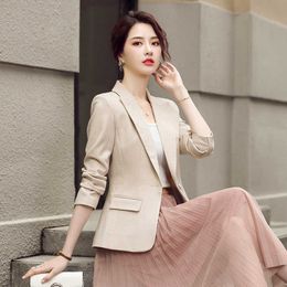 Women's jacket plus size S-4XL autumn slim fit plaid ladies blazer Temperament office high-quality small suit 210527