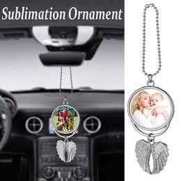 Party Favour Sublimation Pendants Sublimation Blanks Car Pendant Angel Wing Rearview Mirror Decoration Hanging Charm Ornaments T500795