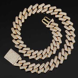 Men's Hip Hop Jewellery Necklace 20mm Thickened Diamond Cuban Chain Copper Inlaid Three Row Zircon Box Buckle Necklace