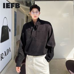 IEFB Korean Streetwear Fashion Black Men's Shirts Simple Niche Design Loose Oversize White Shirt Casual Tops Long Sleeve 9Y6829 210524