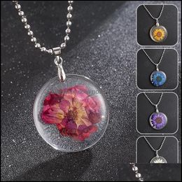 Pendant Necklaces & Pendants Jewelry Natural Dried Flower For Women Transparent Resin Real Dry Round Gift Drop Delivery 2021 L8Ze0