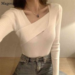 Irregular collar Knit Sweater Women Solid Casual Autumn Winter Clothes Slim All-match Bottoming Pullover 10374 210512