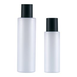 Packaging Plastic Bottle Flat Shoulder Frosted PET Black Screw Lid With Cover Empty Cosmetic Portable Refillable Container 100ml 200ml