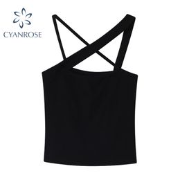 White&Black Spaghetti Strap Bodycon Tops Women Party Club Bar Sexy Chest Wrapping Skinny Y2K Halter Camisole Or Camis Lady 210417