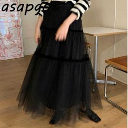 Autumn Slim High Waist Black Mesh Ball Gown Skirts Women Polka Dot Retro Sexy Fashion Mujer Faldas Korean Chic Temperament 210610